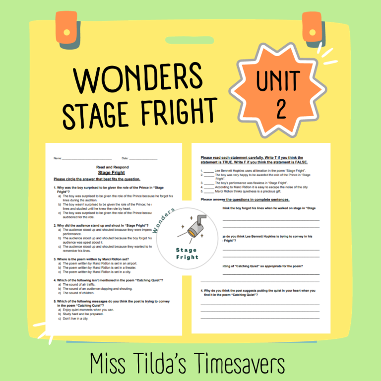 Stage Fright - Read and Respond Grade 5 Wonders - Made By Teachers