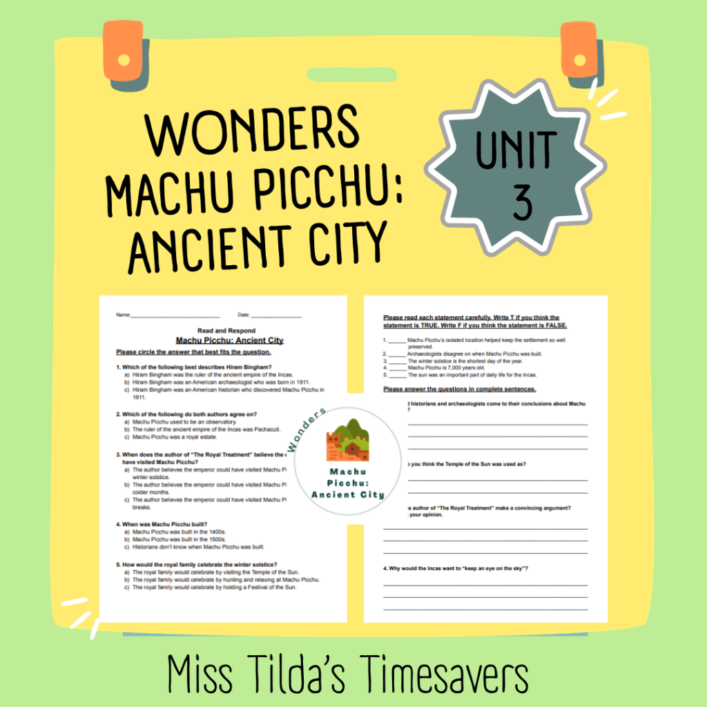 Machu Picchu: Ancient City - Read and Respond Grade 5 Wonders - Made By ...