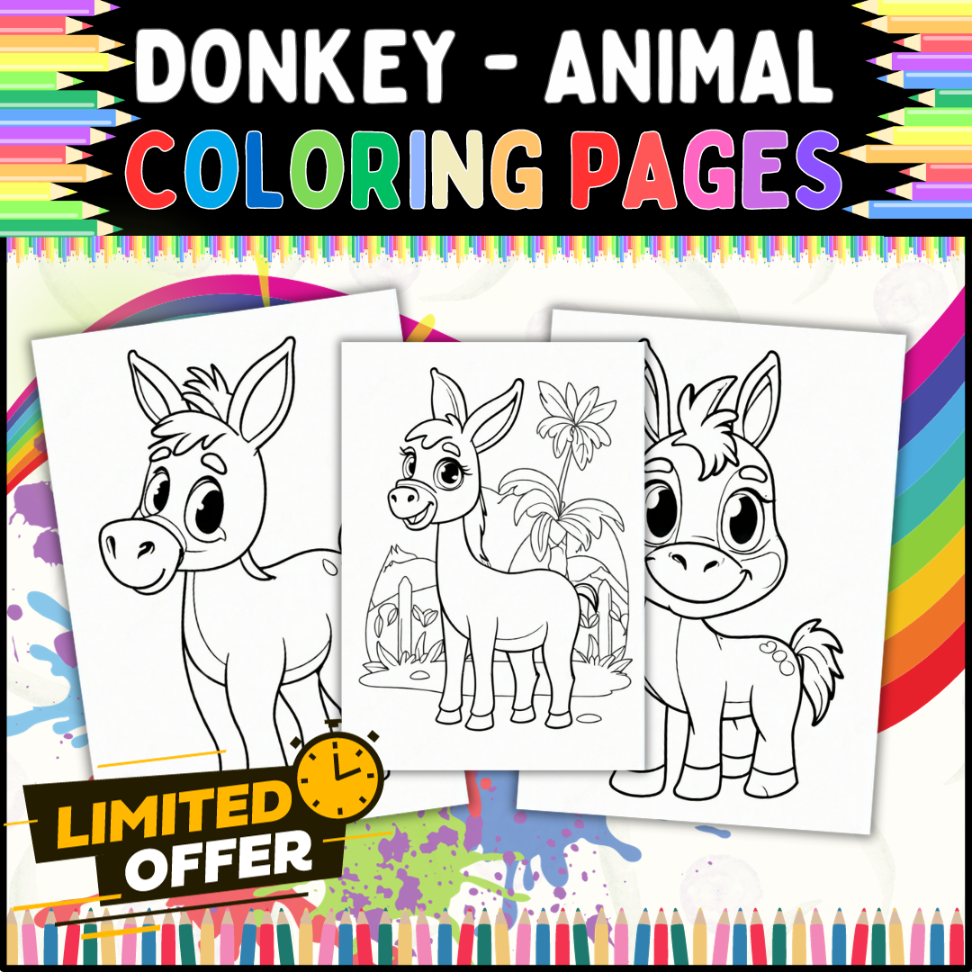 Donkey Coloring Pages: Fram Animal For Classroom, Preschool, Grades 1st-5th