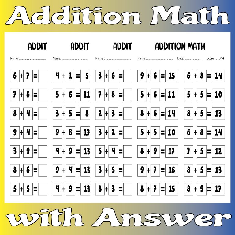How Work Math Problems Addition Addition Math with Answer for Kids - Made By Teachers