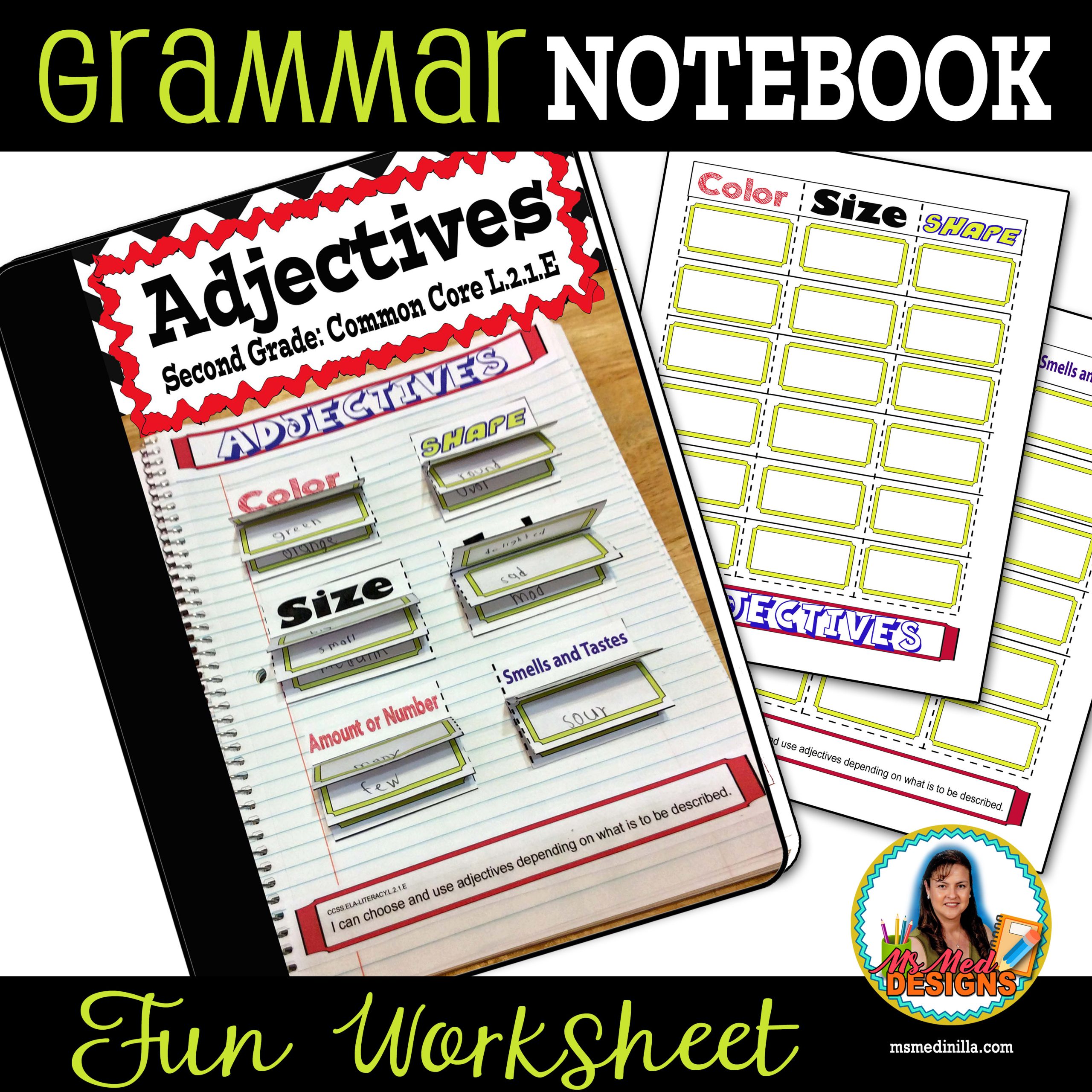 Adjectives Common Core Second Grade L.2.1.E Interactive Notebook