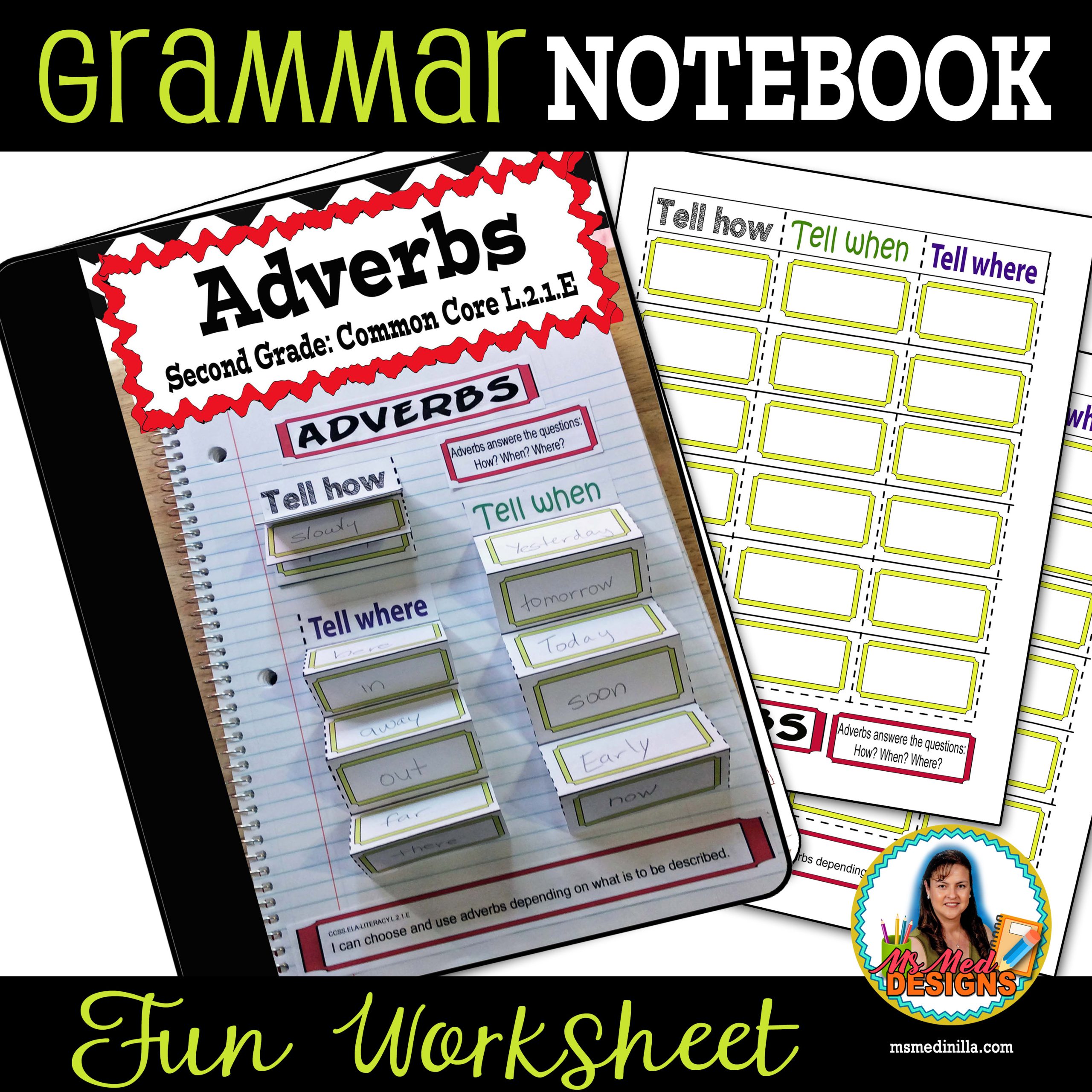 Adverbs Common Core Second Grade L.2.1.E Interactive Notebook