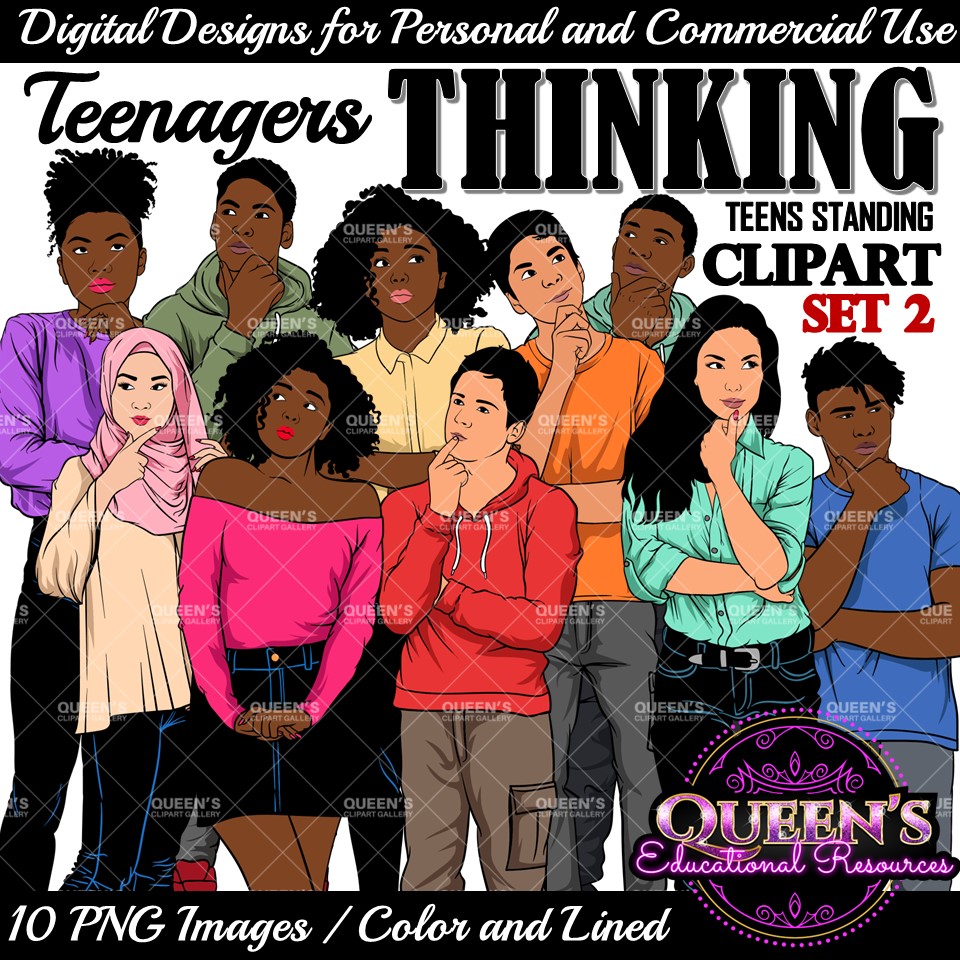 High School Teens Thinking | Teenagers Clipart | Teens Thinking Clipart