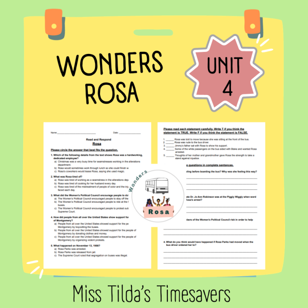 Rosa - Read and Respond Grade 5 Wonders | Made By Teachers