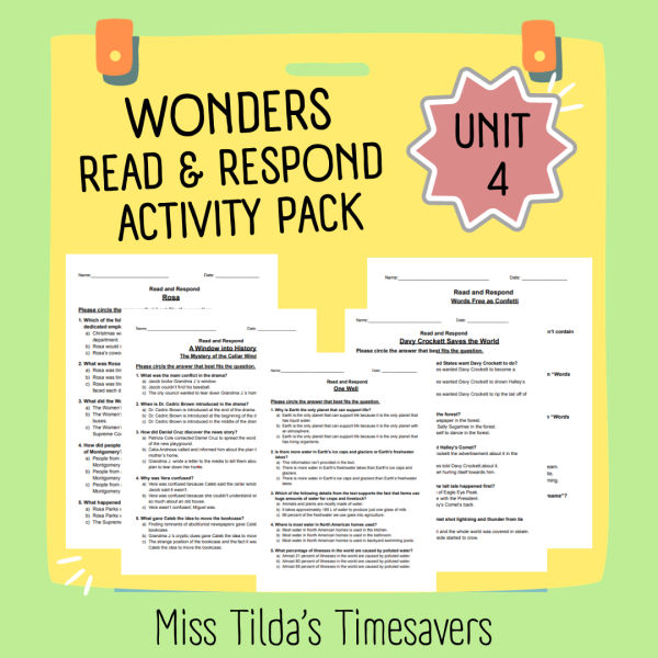 Read and Respond Activity Pack - Grade 5 Wonders: Unit 4 - Made By Teachers