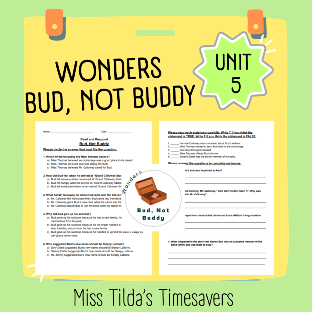 Bud, Not Buddy - Read and Respond Grade 5 Wonders - Made By Teachers