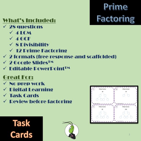 Prime Factoring, LCM, GCF and Divisibility Rules Task Cards EDITABLE ...