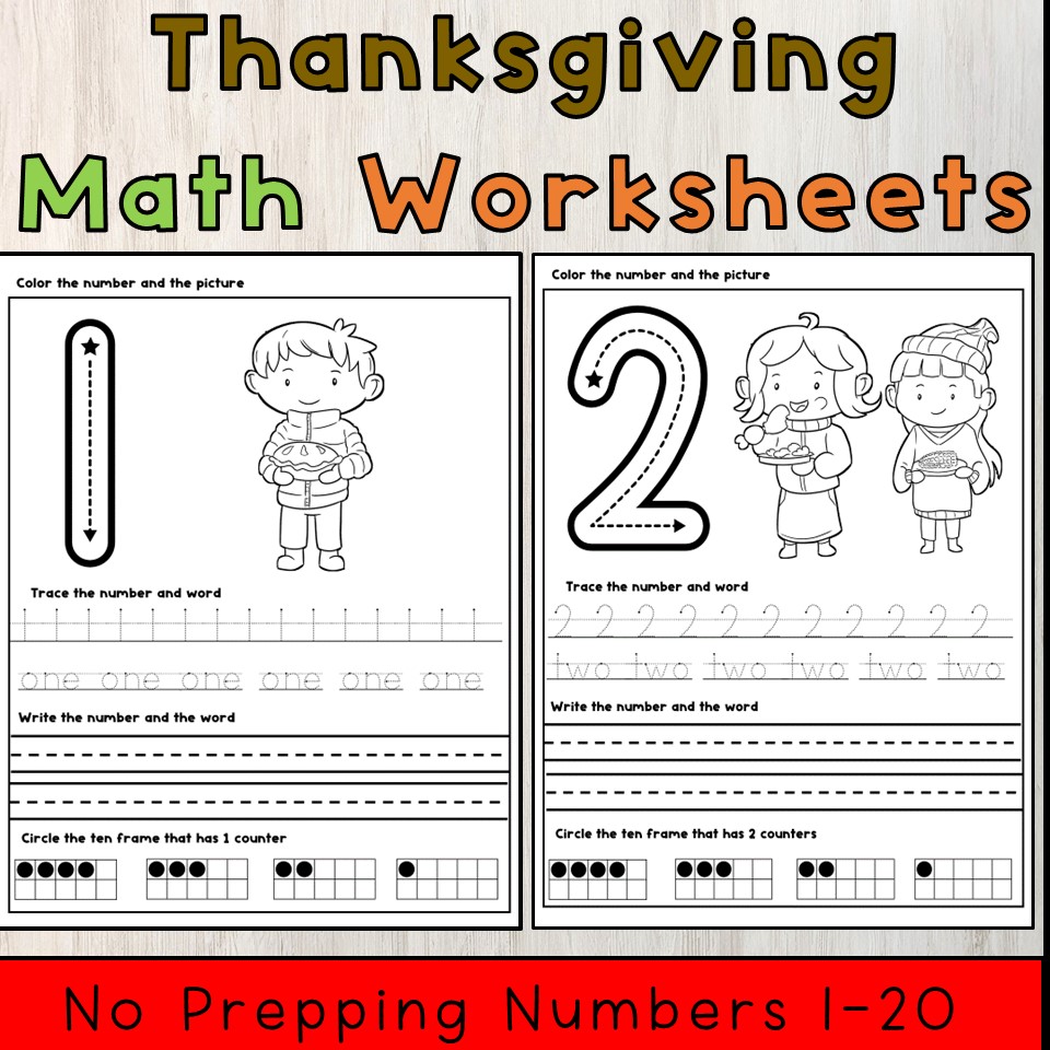 Thanksgiving Number 1-20 No Prep Worksheets