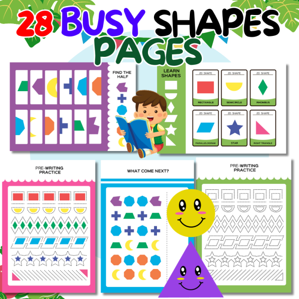 28 Shapes Busy Pages for kids, Learn 2D Basic Shapes for toddlers and ...