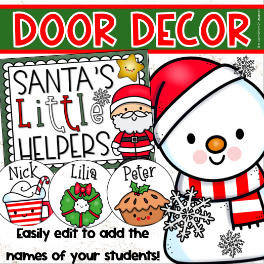 Door Display Bulletin Board Decoration Christmas Santa Holiday Theme EDITABLE