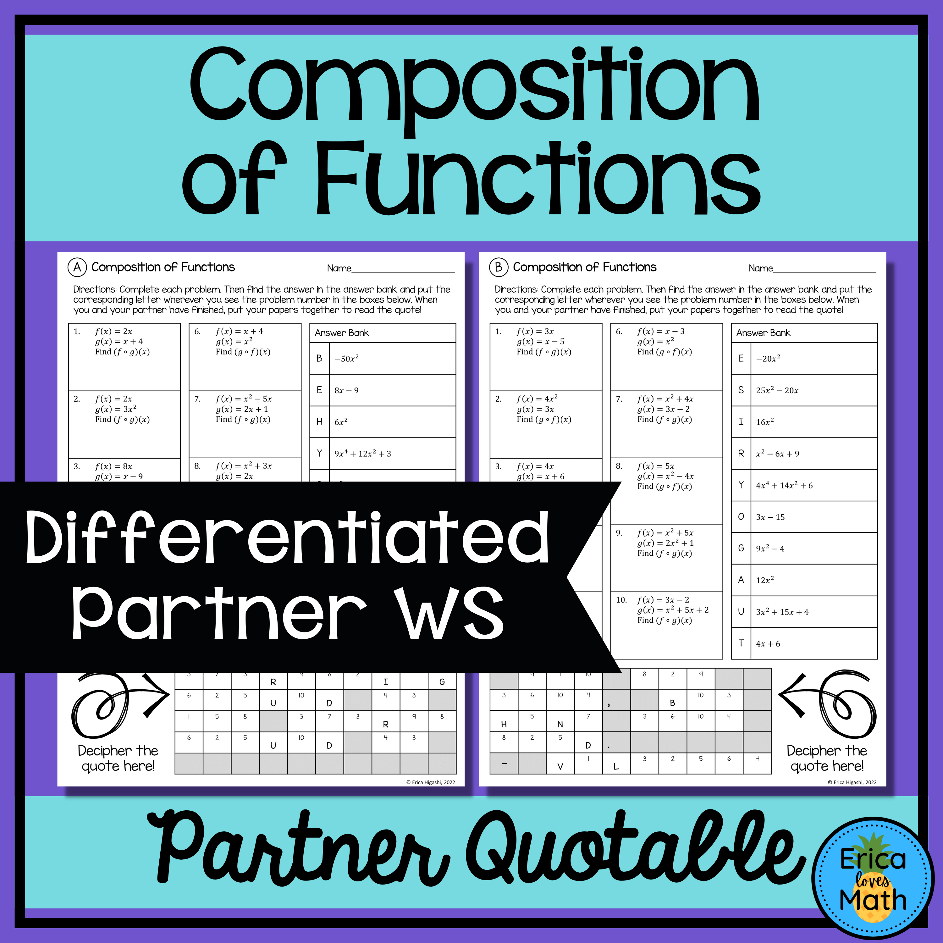 Composition of Functions Differentiated Partner Worksheets Quotable