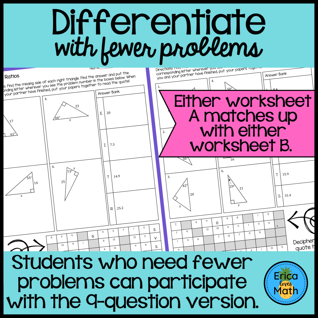 Trig Ratios Differentiated Partner Worksheets Quotable | Made By Teachers
