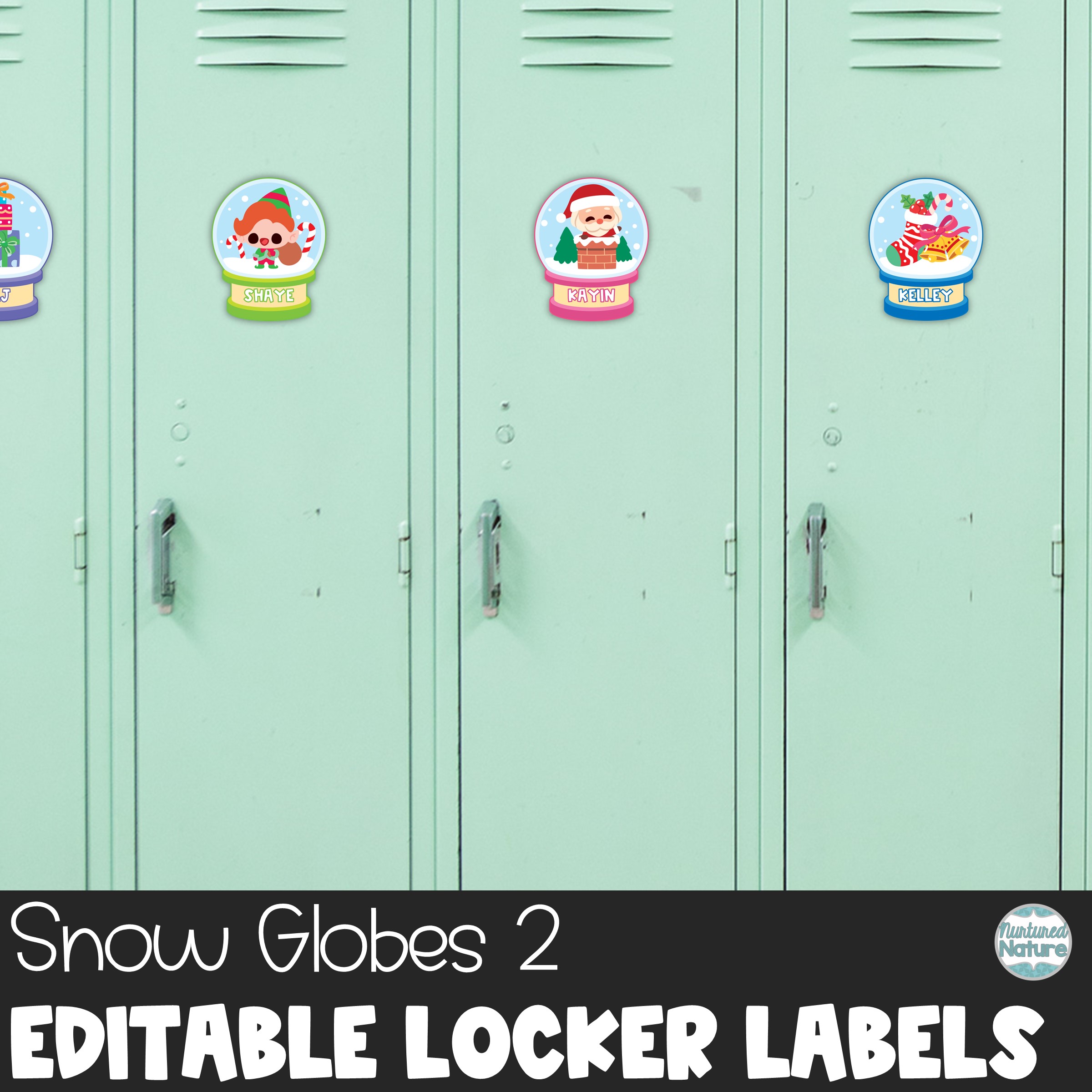 Christmas Name Tags - Editable Locker Labels or Cubby Tags – Snow Globes 2