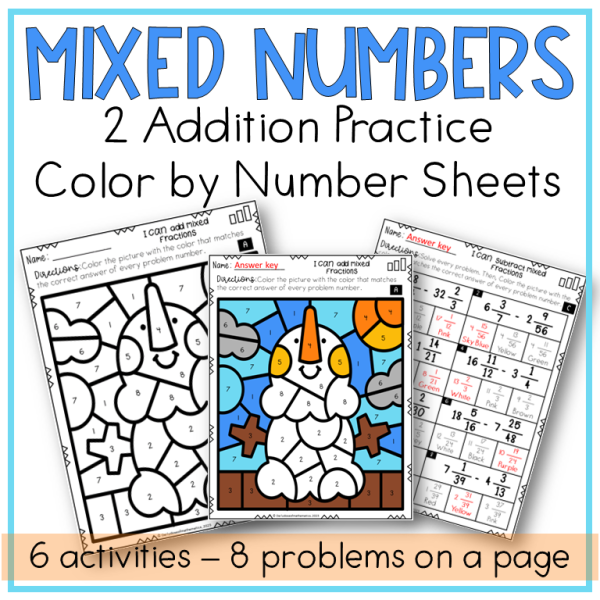 Winter Math Adding and Subtracting Mixed Numbers Color by Number ...