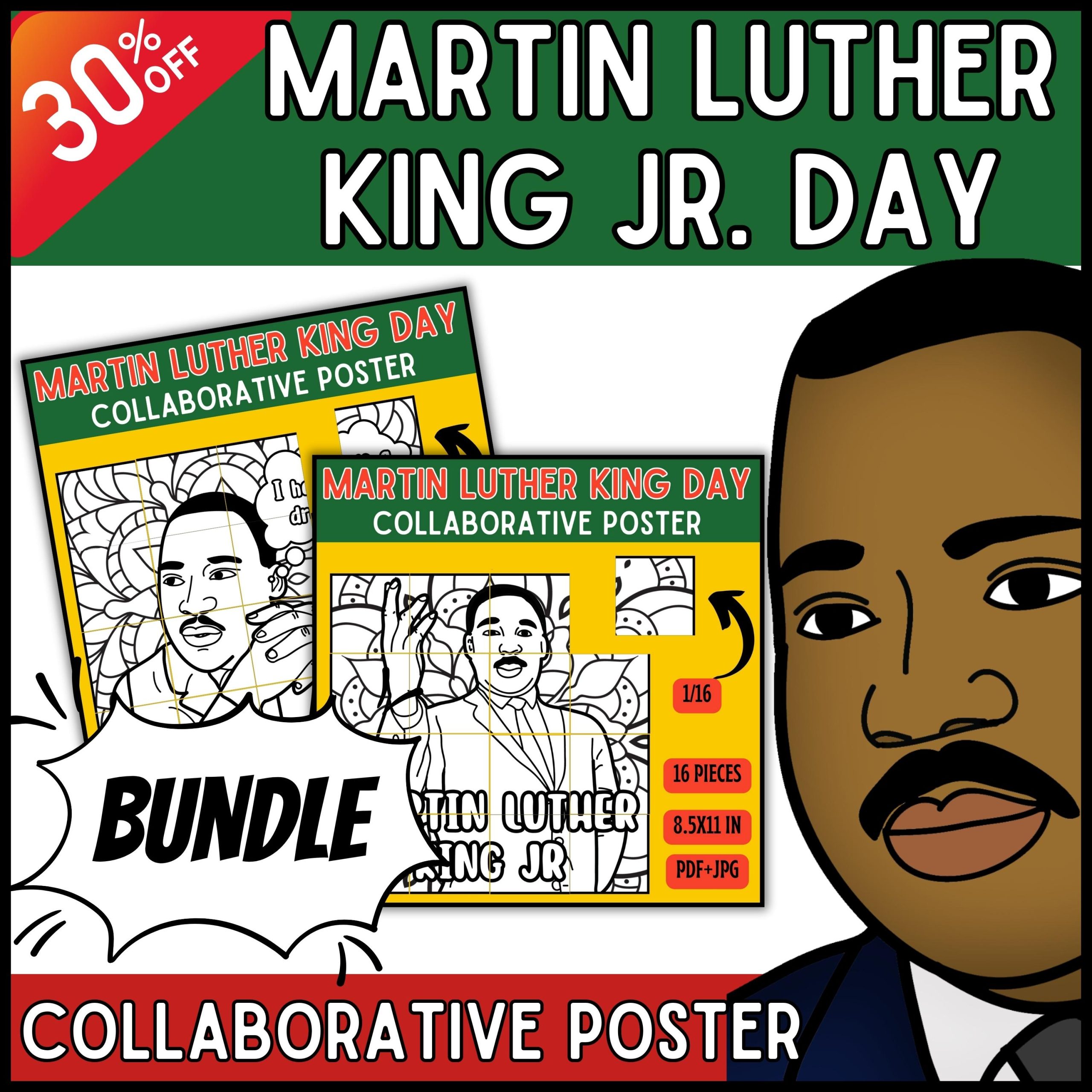 Dr. Martin Luther King JR Day Collaborative Coloring Posters Bundle 30% OFF