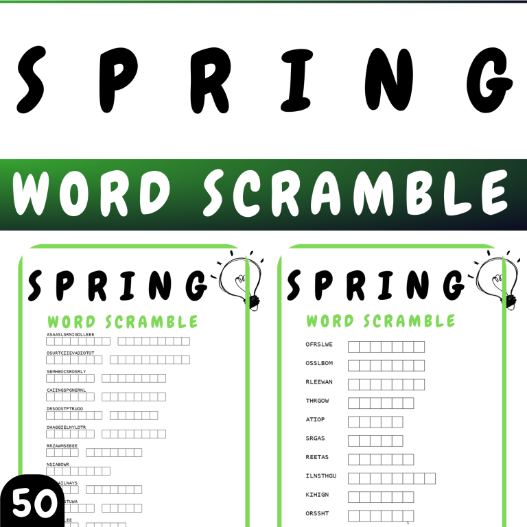 SPRING WORD SCRAMBLE PUZZLE WORKSHEETS ACTIVITIES FOR KIDS - Made By ...