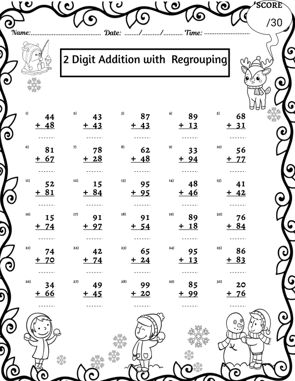 WINTER 2 Digit Addition and Subtraction With & Without Regrouping ...