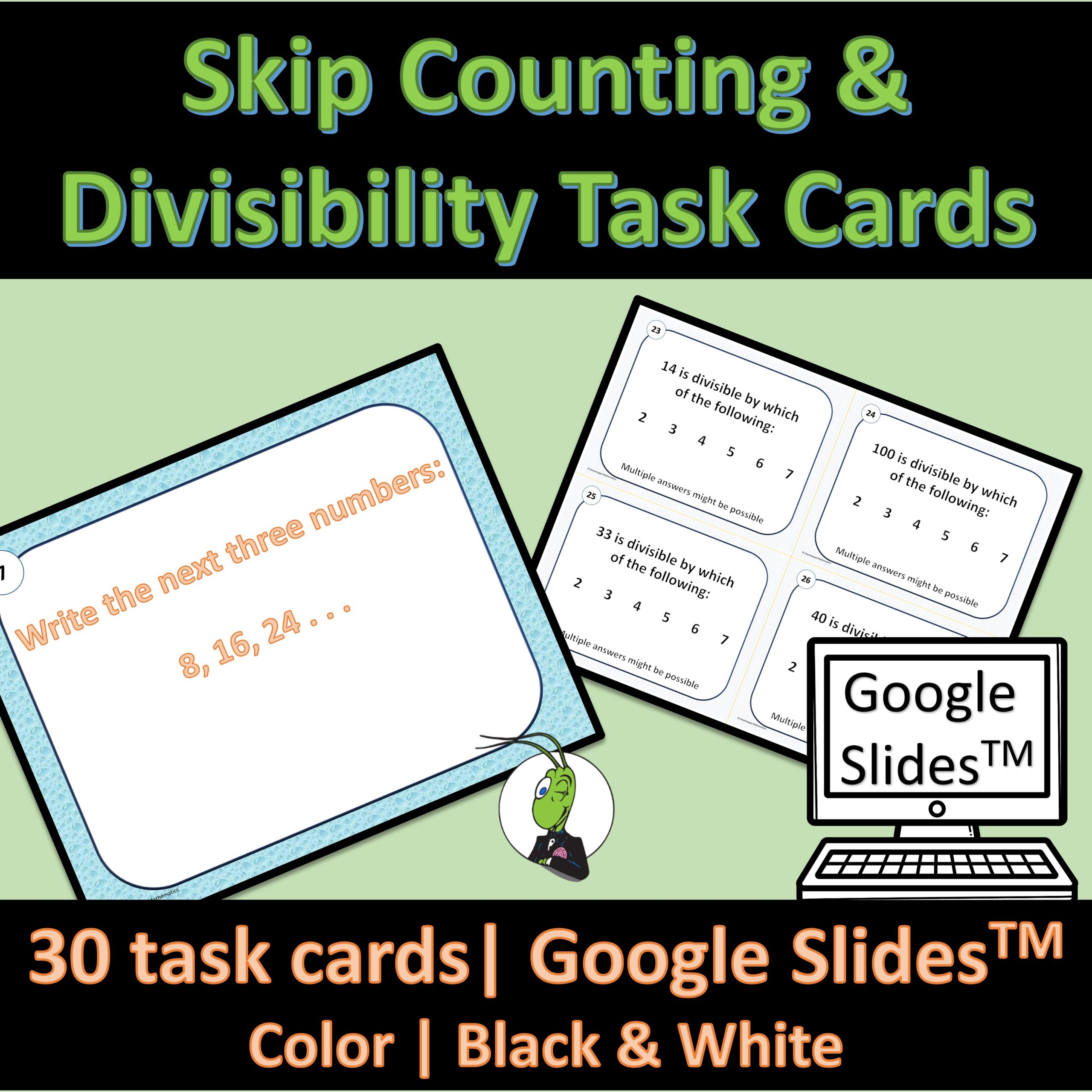 Skip Counting and Divisible By PreAlgebra Google Task Cards