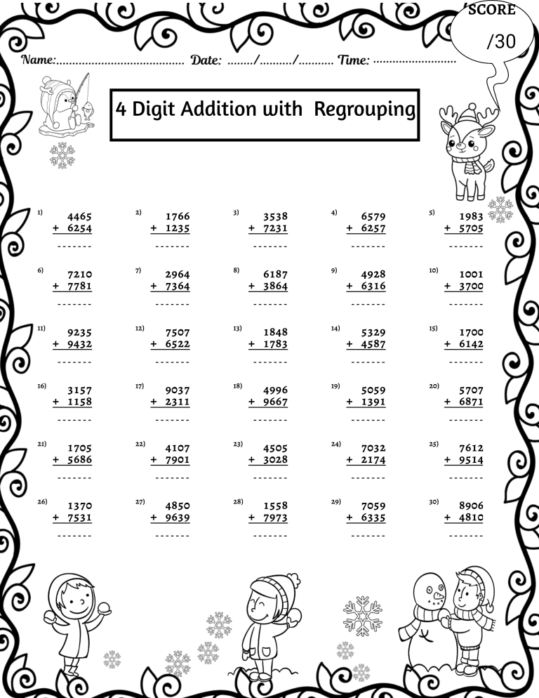 WINTER 4 Digit Addition and Subtraction With & Without Regrouping ...