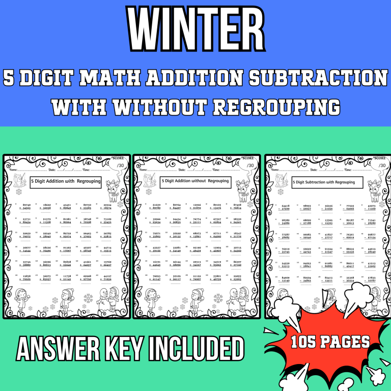 WINTER 5 Digit Addition and Subtraction With & Without Regrouping ...