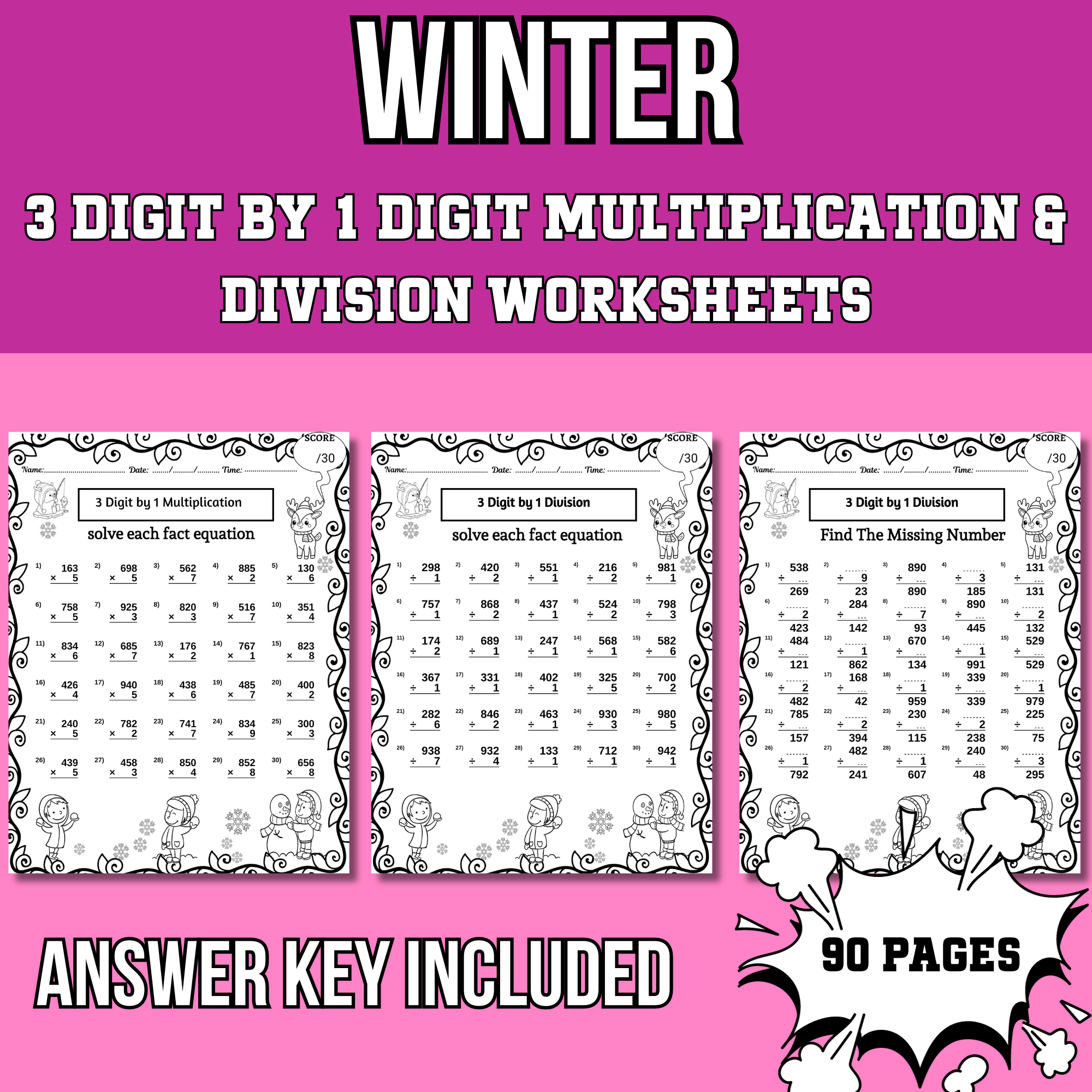 Winter 3-Digit by 1-Digit Multiplication & Division|Missing
