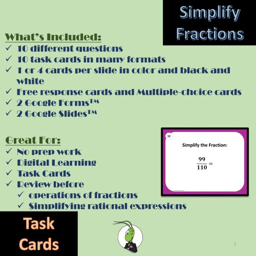 Simplifying Fractions Set 3 Task Cards and Google Slides and Forms ...