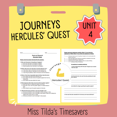 Hercules' Quest - Read and Respond Grade 4 Journeys | Made By Teachers