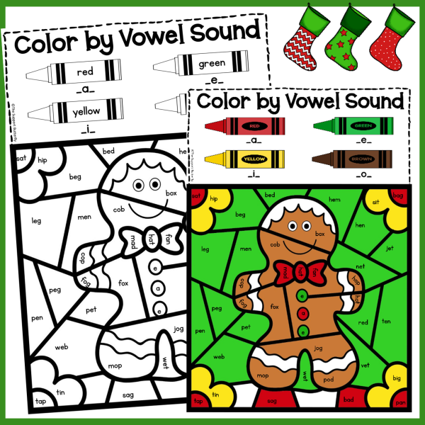 Christmas Activities Color by Short Vowel | CVC Words | Made By Teachers