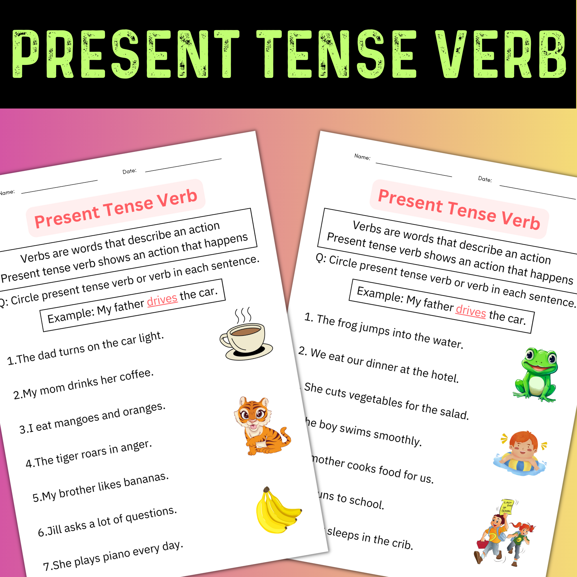 Printable Grammar Simple Present Tense Verb Worksheets With Answers for Grade 1