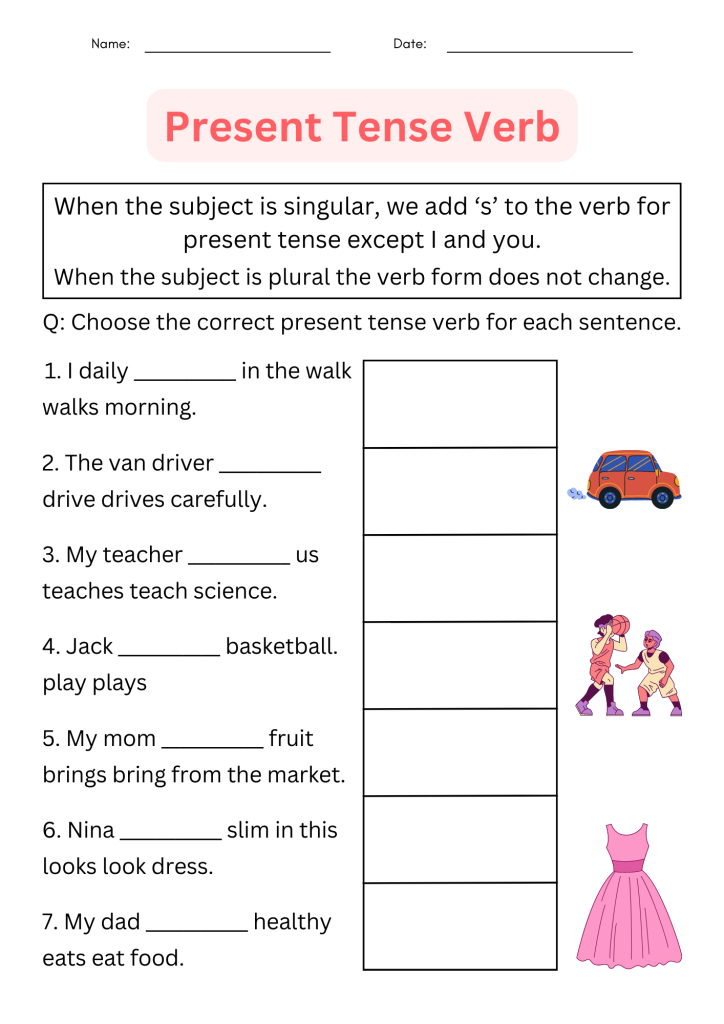 Printable Grammar Simple Present Tense Verb Worksheets With Answers for ...