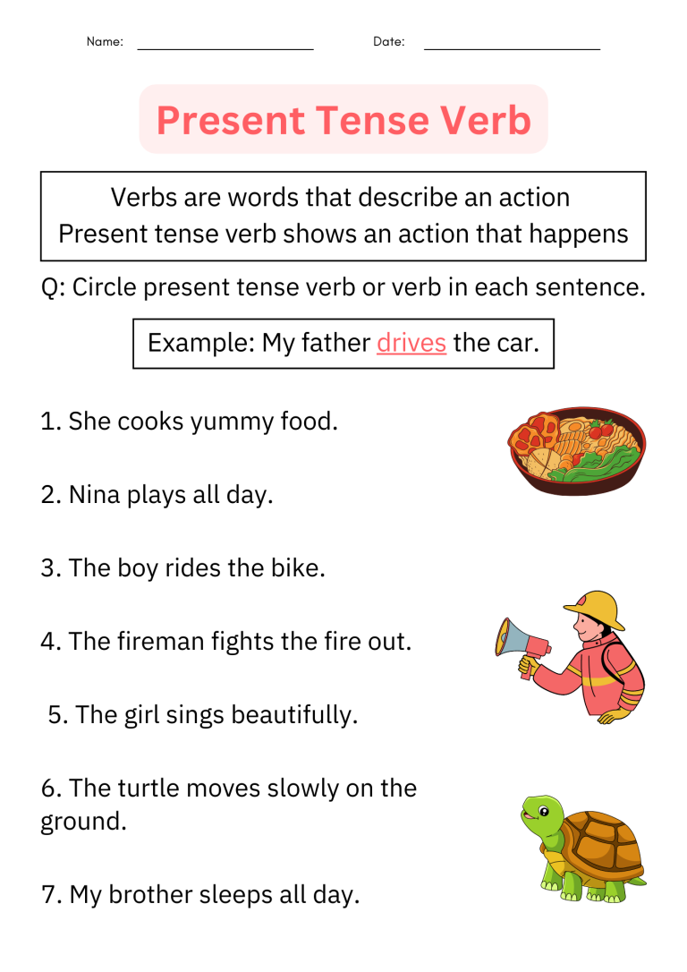 Printable Grammar Simple Present Tense Verb Worksheets With Answers for ...