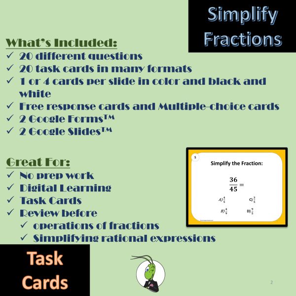 Simplifying Fractions Set 4 Task Cards and Google Slides and Forms ...