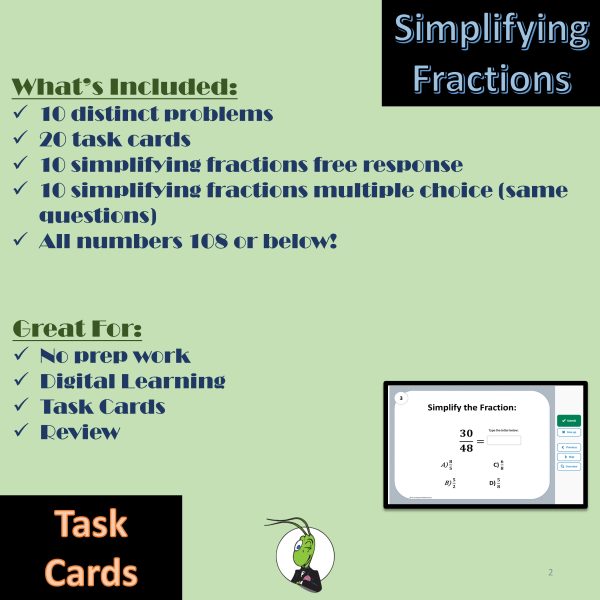 Simplifying Fractions Set 2 Boom Digital Task Cards | Made By Teachers