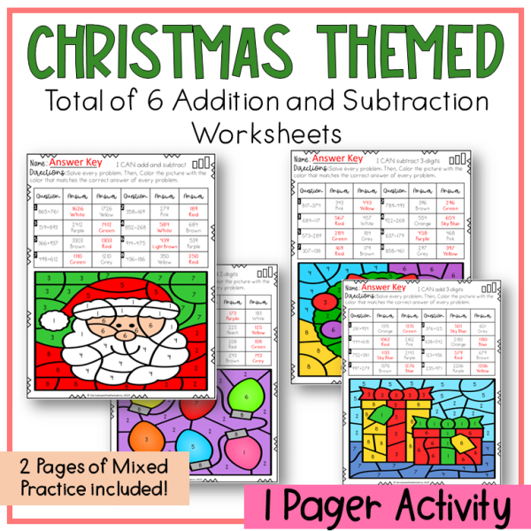 Christmas 2 and 3 Digit Addition and Subtraction Color By Number ...