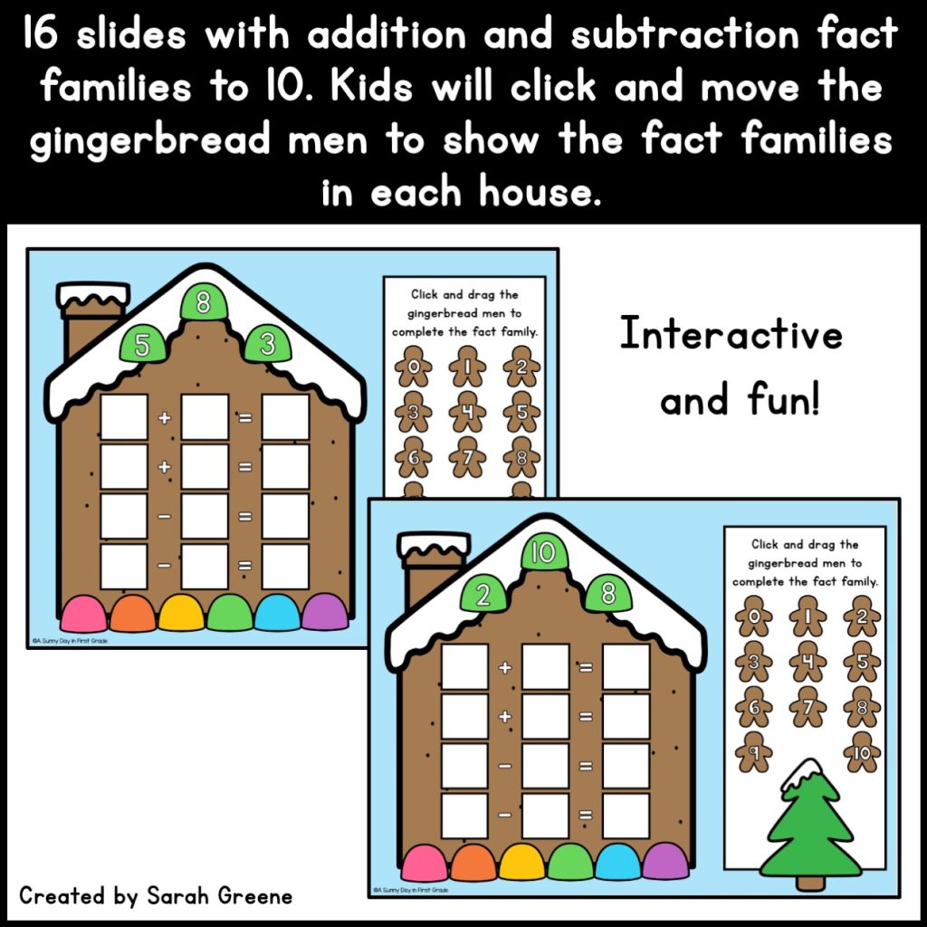 Gingerbread Addition and Subtraction Fact Families for Google Slides ...
