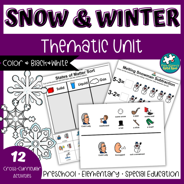 Snow and Winter Thematic Unit for Preschool, Elementary, and Special Ed ...
