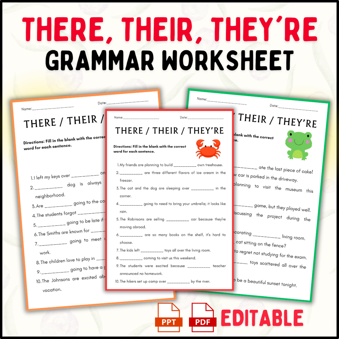 Grammar Hero: There, Their, They're Edition! Editable Worksheets for All Levels