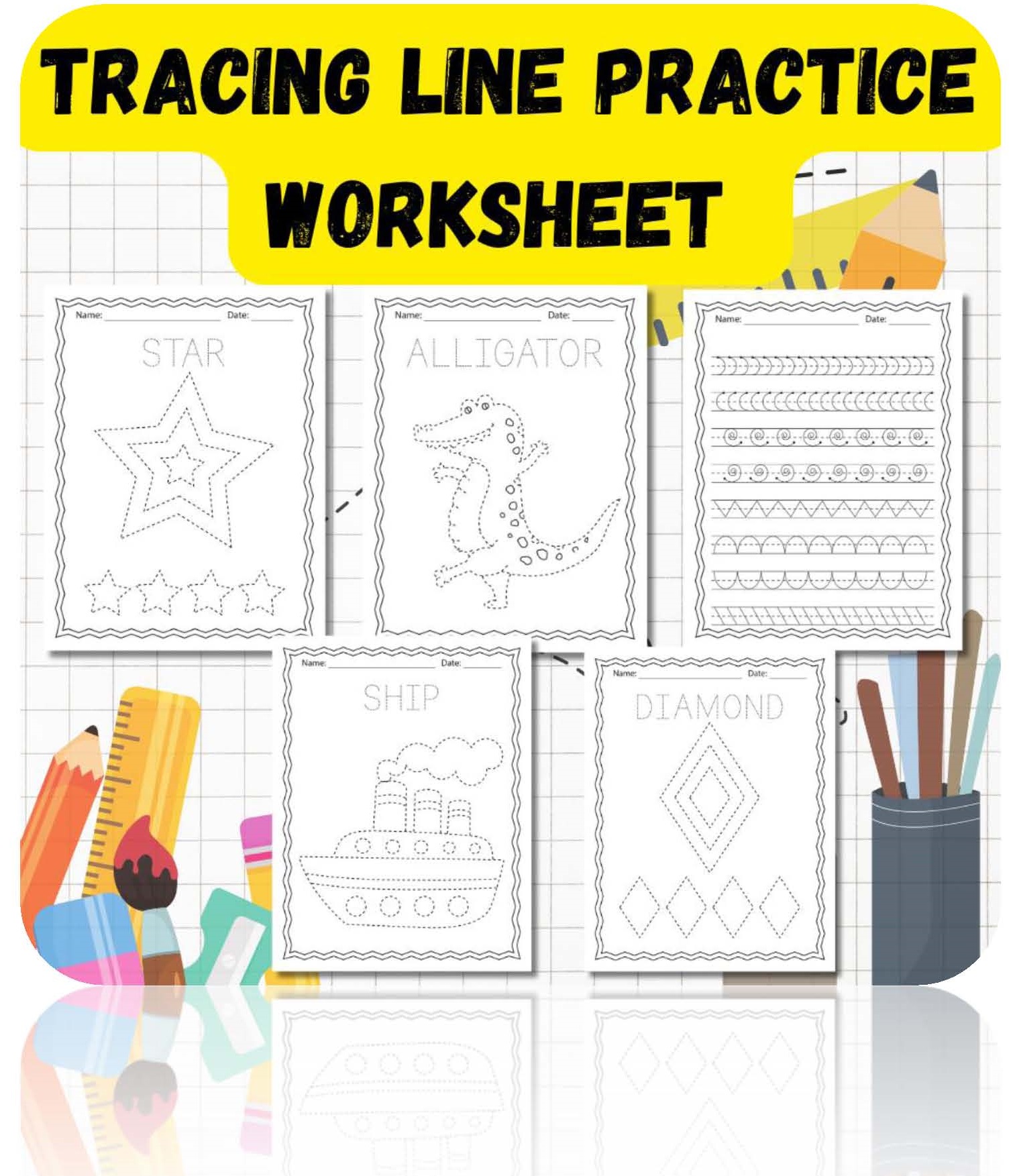 Tracing Line Practice Worksheet for Kids, Prewriting Skills Line Tracing