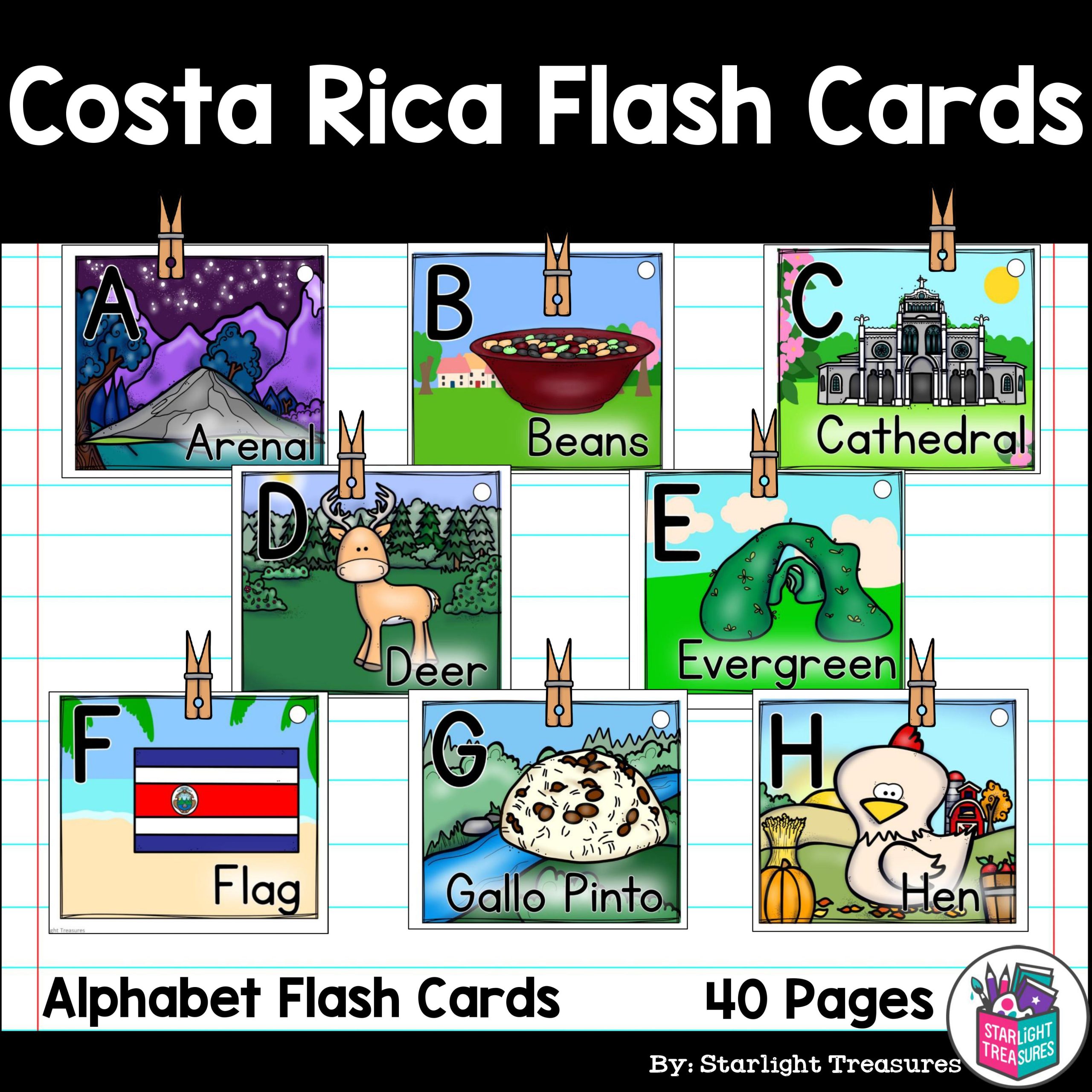 Alphabet Flash Cards for Early Readers - Country of Costa Rica