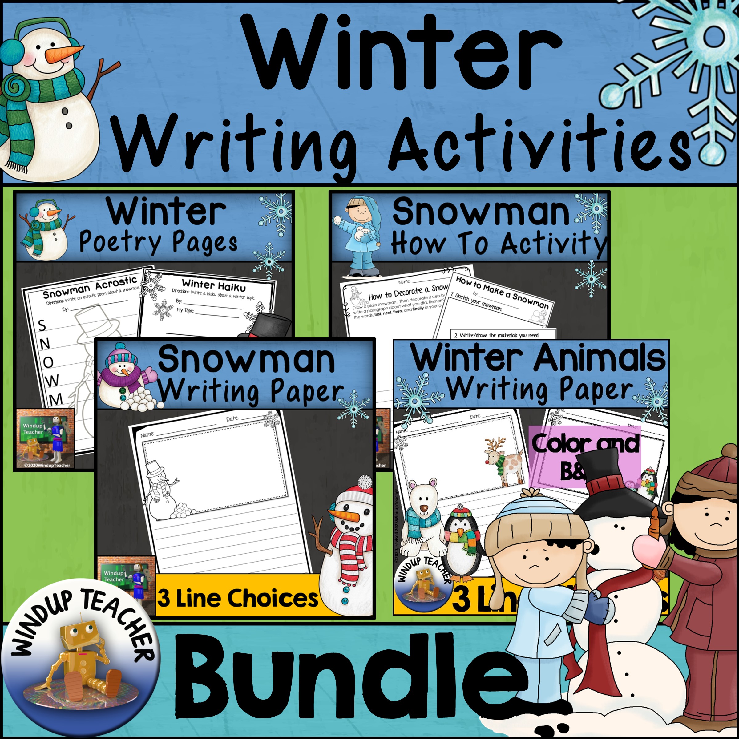 Snowman and Winter Writing Activities - BUNDLE of Color and Write Worksheets