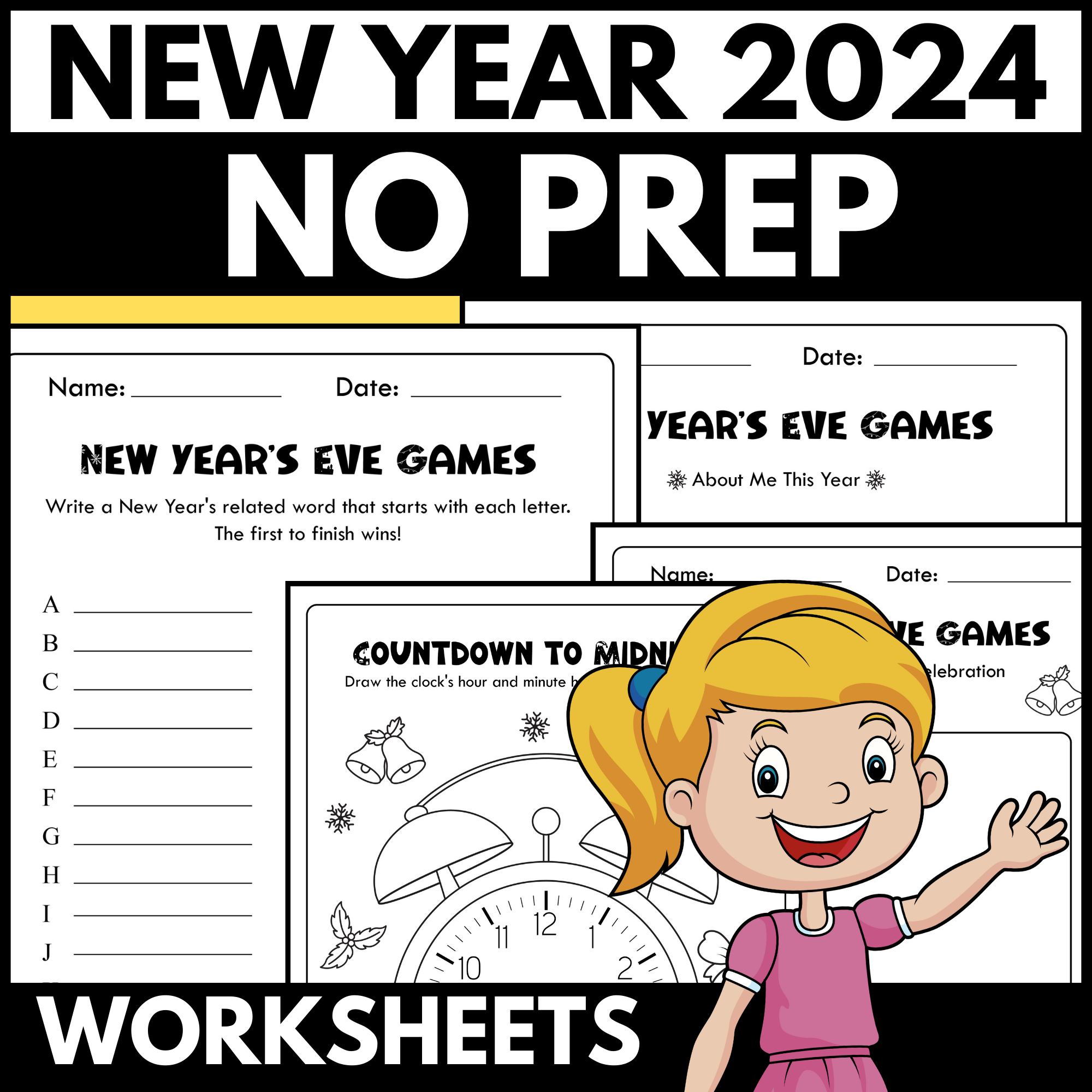 New Year's 2024 Eve Fun: Countdown, Words, Draw, Favorites