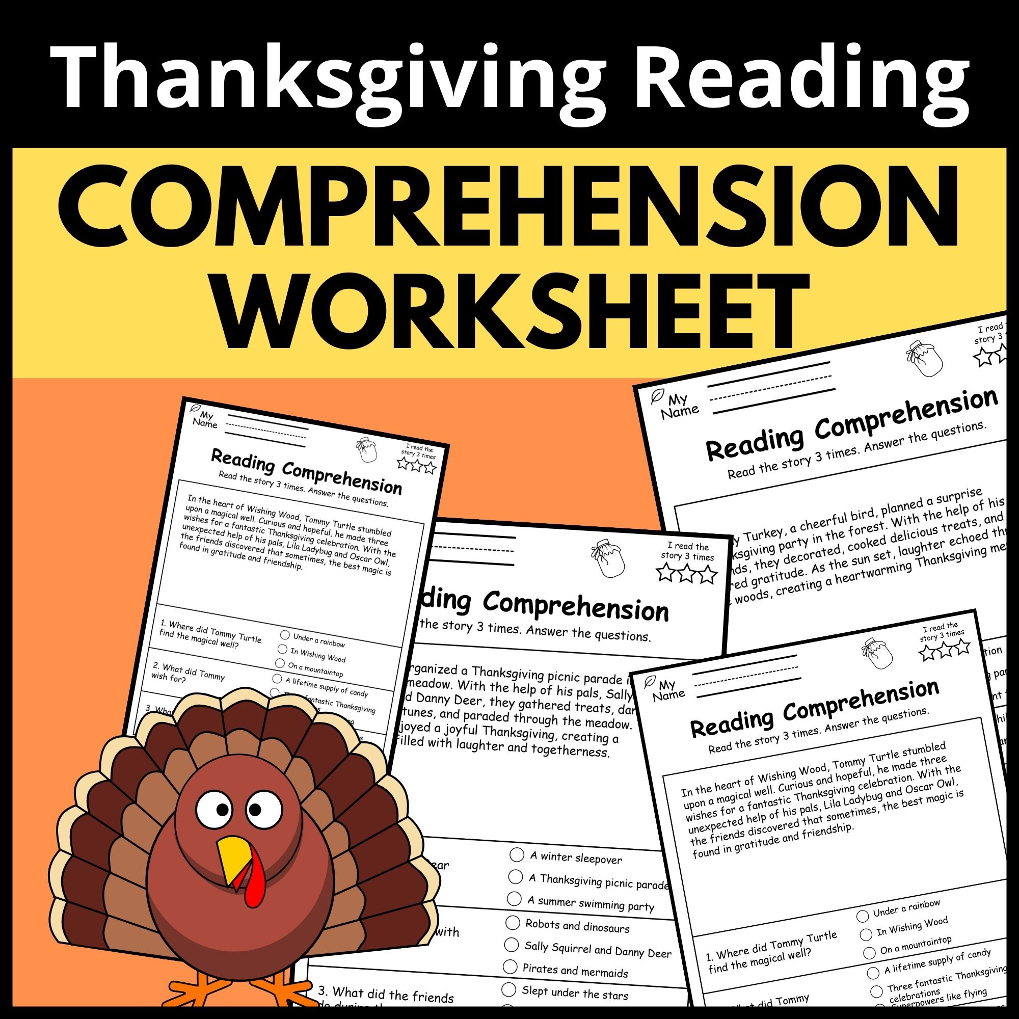 Thanksgiving Reading Comprehension Worksheet - story with Questions - Part 3