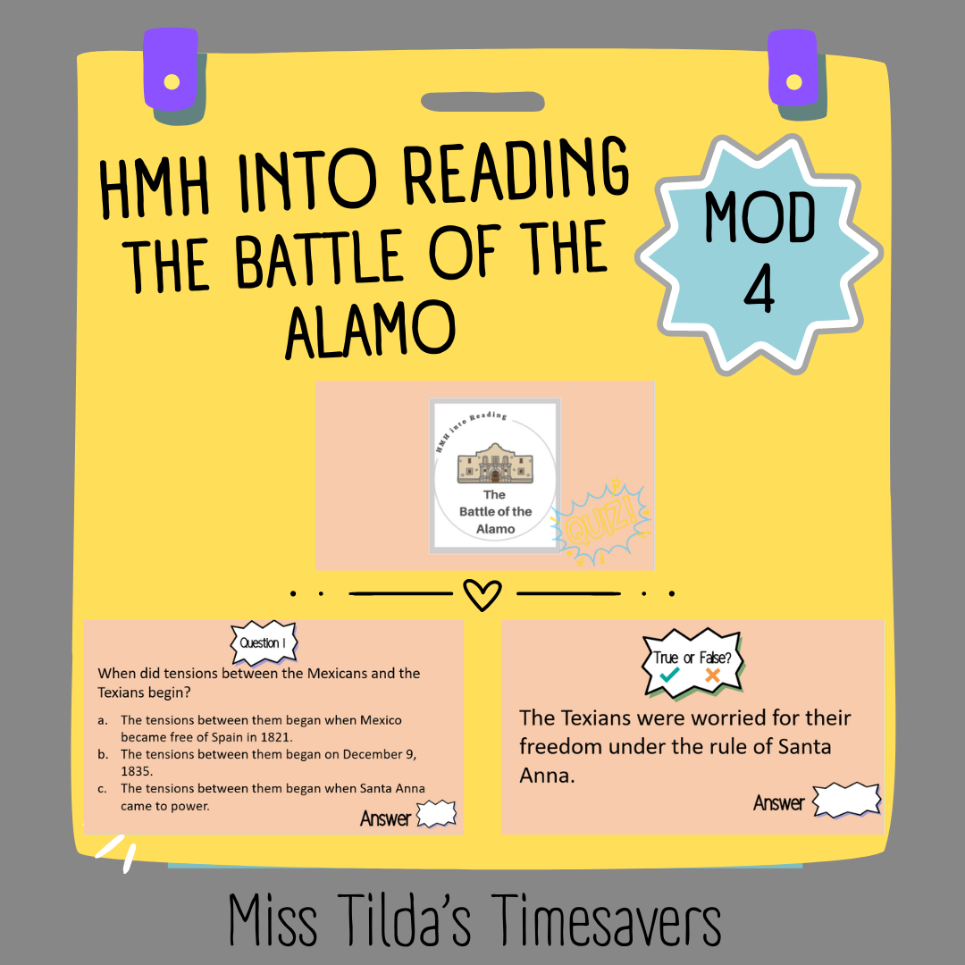 The Battle of the Alamo Quiz - Grade 4 HMH into Reading