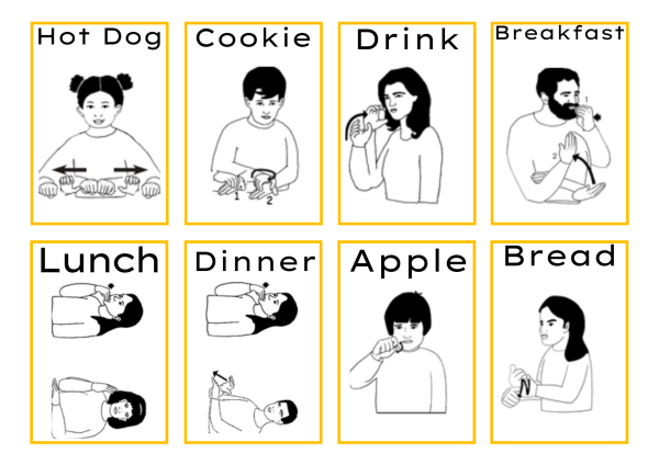 ASL Food Flashcards B/W & Color Boarders - Made By Teachers