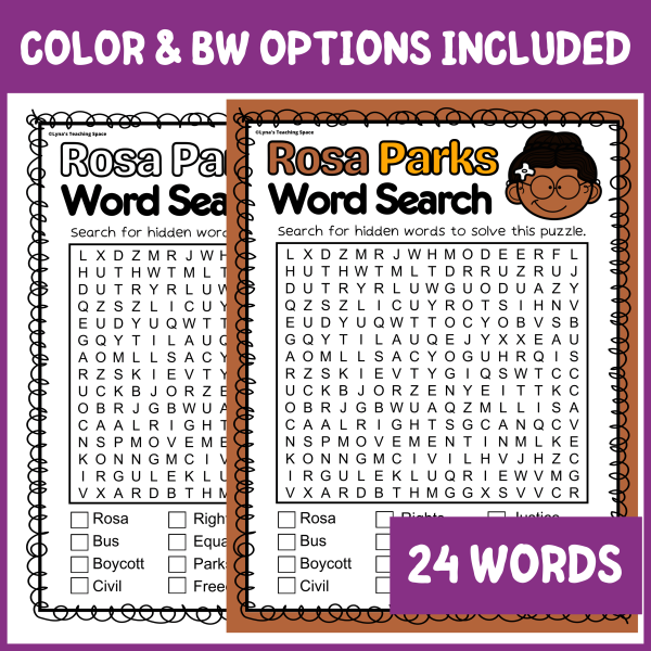 Rosa Parks Word Search Puzzle Worksheet Activity (No Prep) - Made By ...