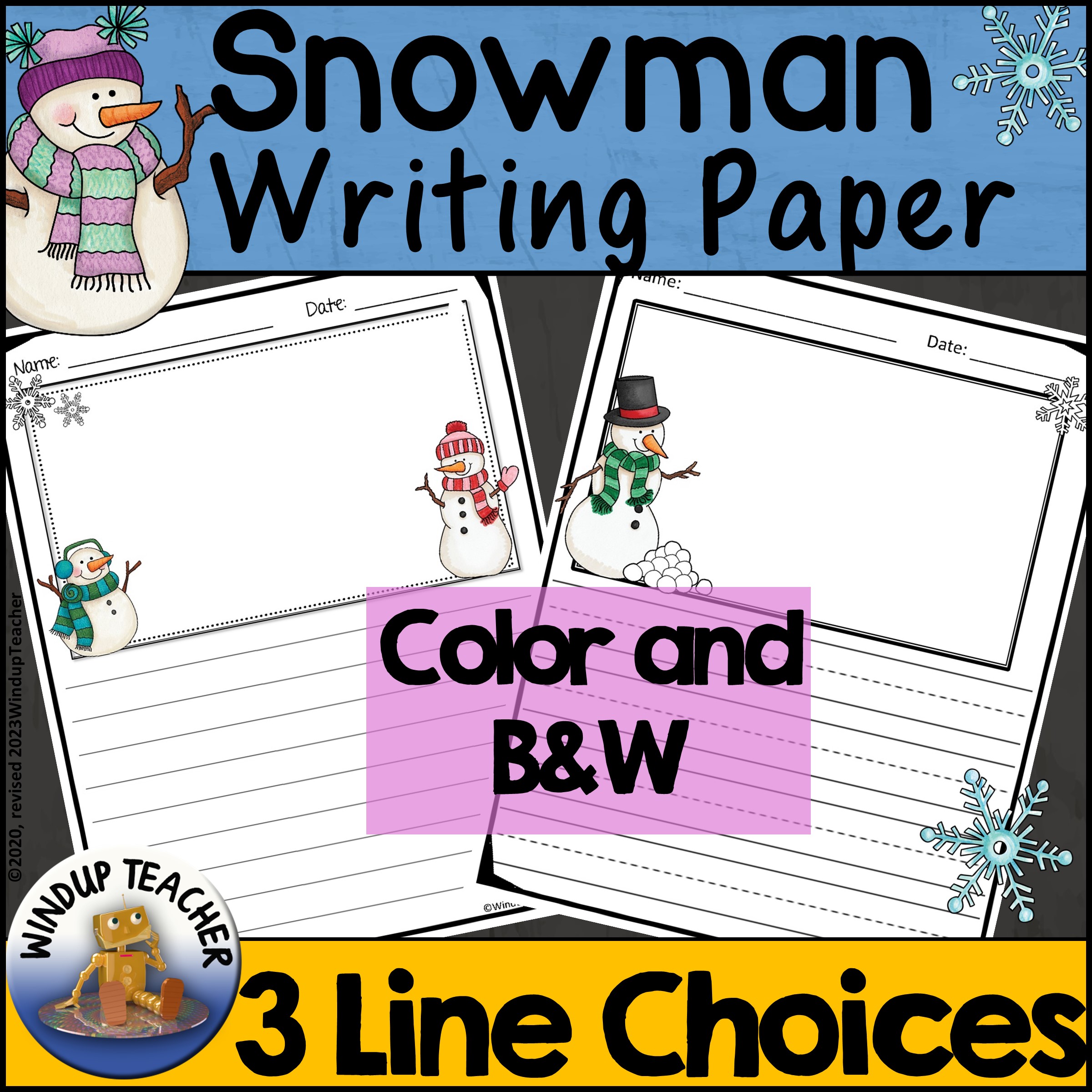 Snowman Writing Paper - Draw, Color and Write Activity Papers for Winter
