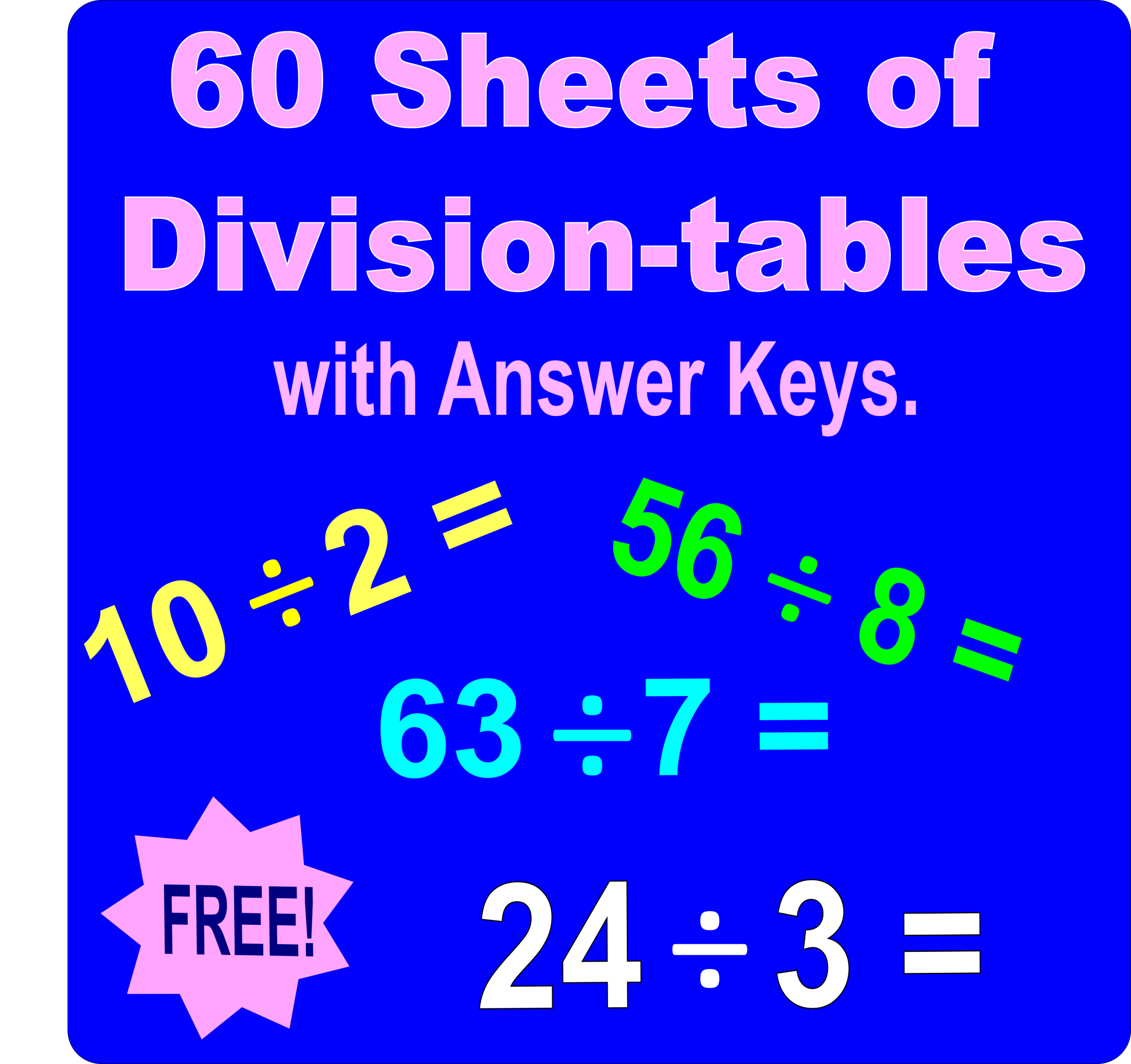 60 division tables worksheets or quizzes with answer keys. - Made By ...