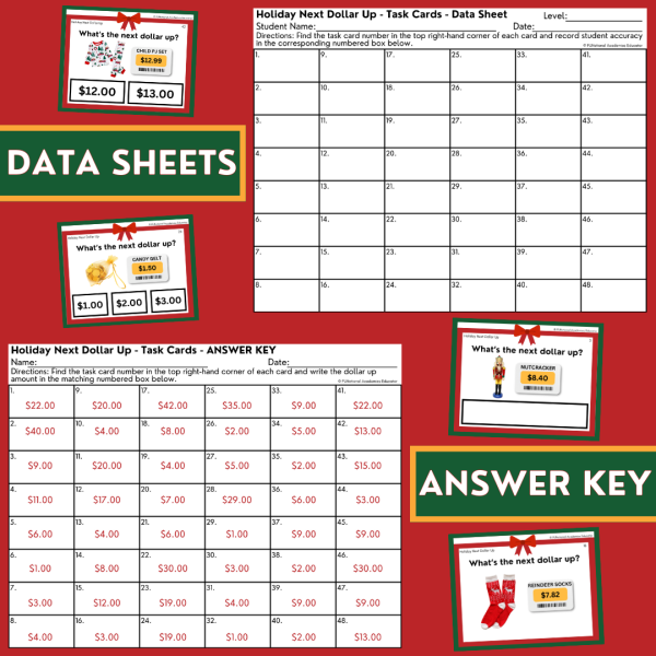 Holiday Dollar Up Task Cards - Christmas - REAL PHOTOS - Rounding ...