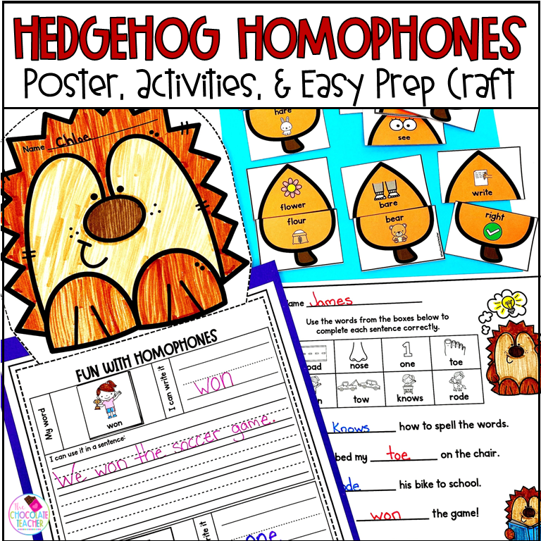 Homophones 1st grade Grammar Worksheets, Puzzles, Poster, Craft