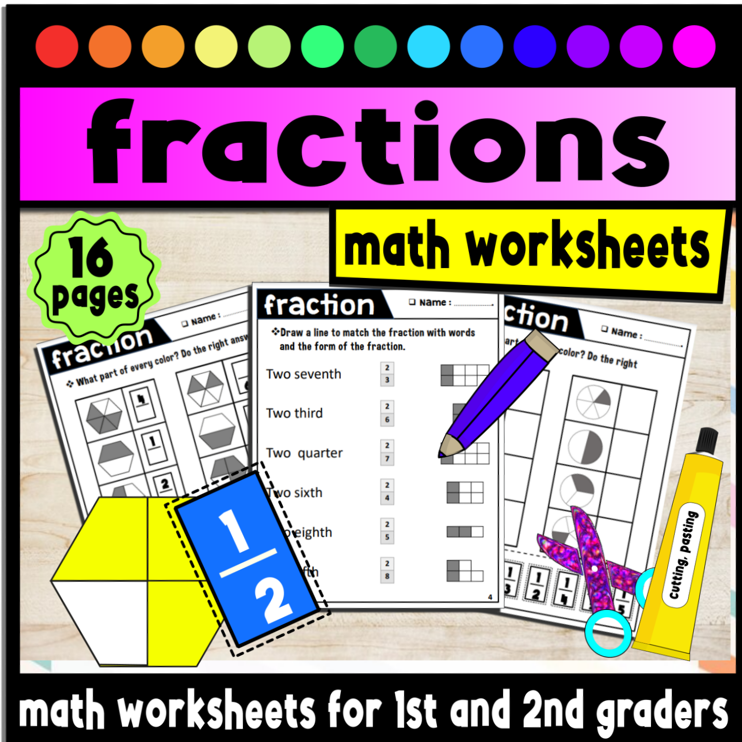 fractions math worksheets for 1st and 2nd graders